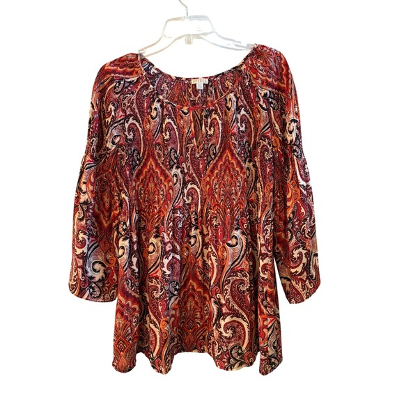 Spense Tops - Spense Womens Multicolor Paisley Pleated Bell Sleeve Blouse Boho Size Medium